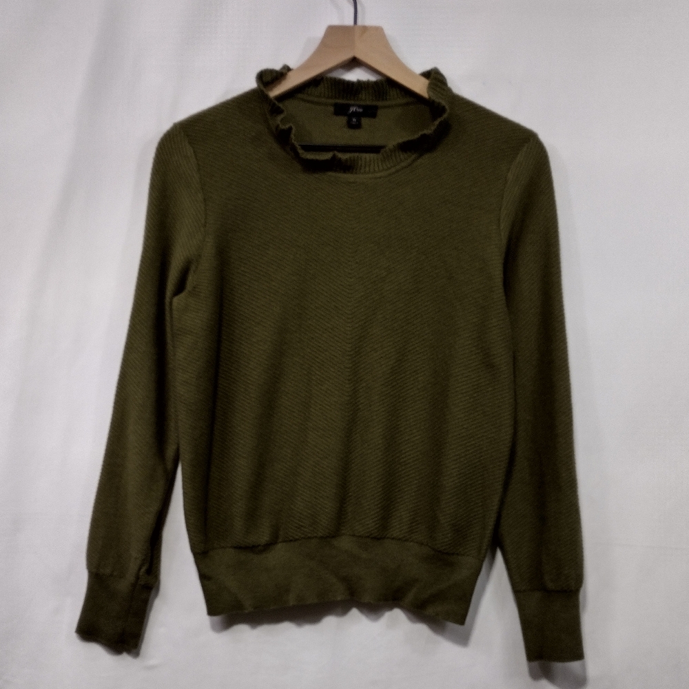 J. Crew Merino Wool Blend Ruffle Neck Sweater Women's M Green Boho Retro 90s Y2K